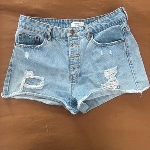 Forever 21 Button Fly Distressed Denim Shorts
